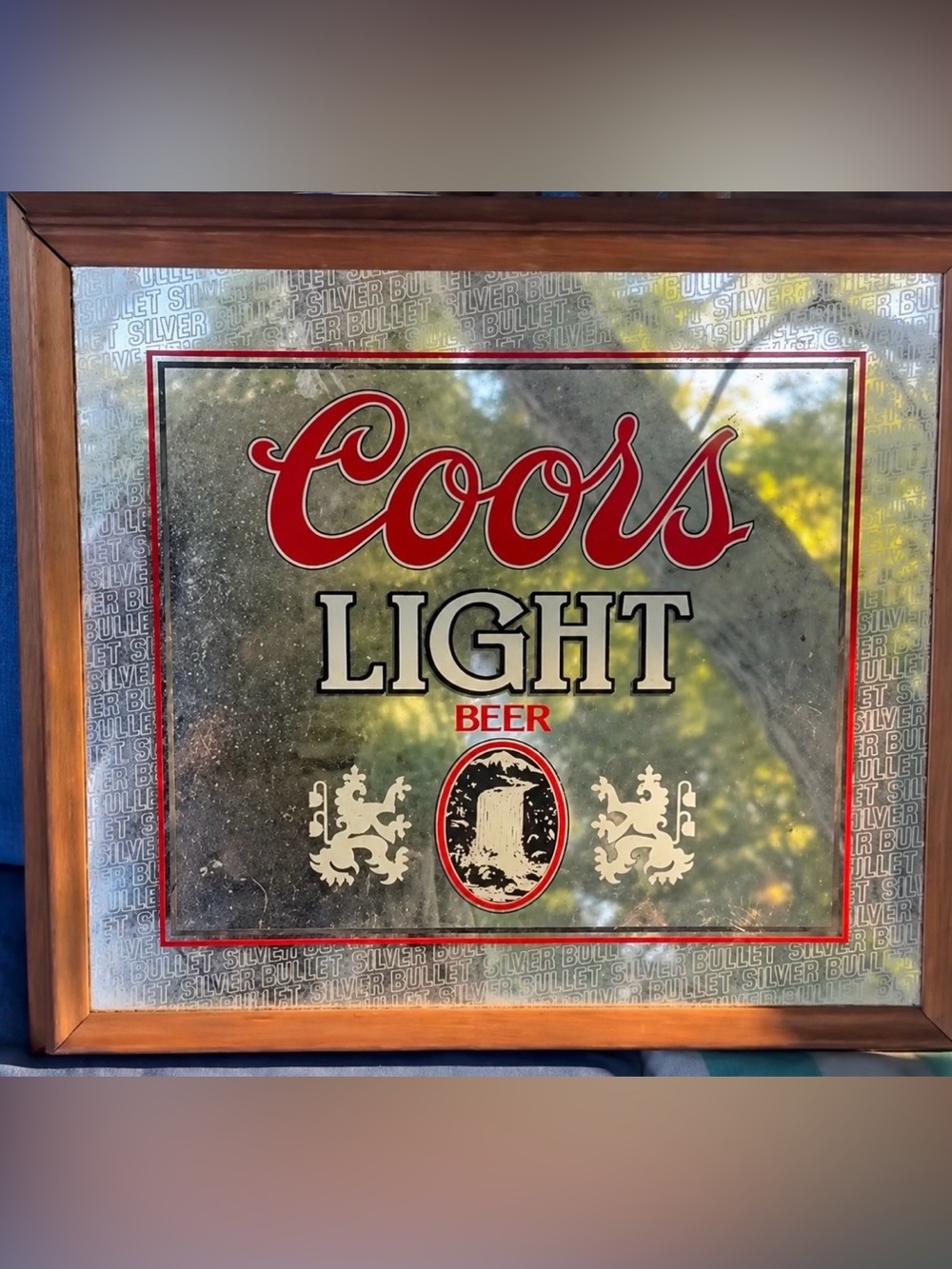 Antique Vintage 1986 Coors Light Red and White Framed Light Wall Mirror - Coors